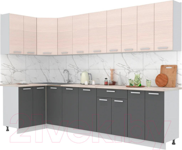 Изображение товара Кухонный гарнитур Интерлиния Мила Лайт 1.2x3.0 (вудлайн кремовый/антрацит/бискайская сосна)