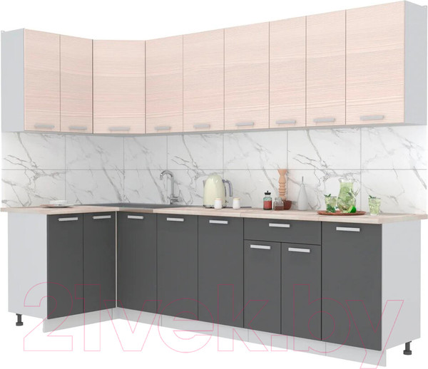 Изображение товара Кухонный гарнитур Интерлиния Мила Лайт 1.2x2.8 (вудлайн кремовый/антрацит/бискайская сосна)
