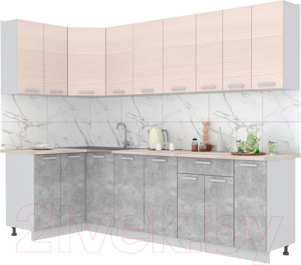 Изображение товара Кухонный гарнитур Интерлиния Мила Лайт 1.2x2.7 (вудлайн кремовый/бетон/бискайская сосна)