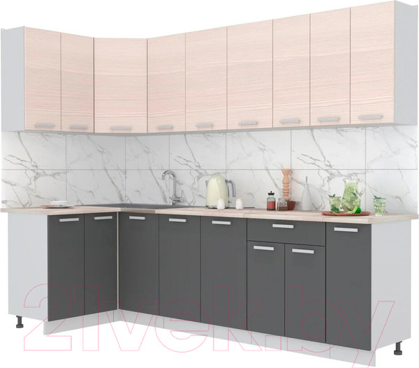 Изображение товара Кухонный гарнитур Интерлиния Мила Лайт 1.2x2.7 (вудлайн кремовый/антрацит/бискайская сосна)