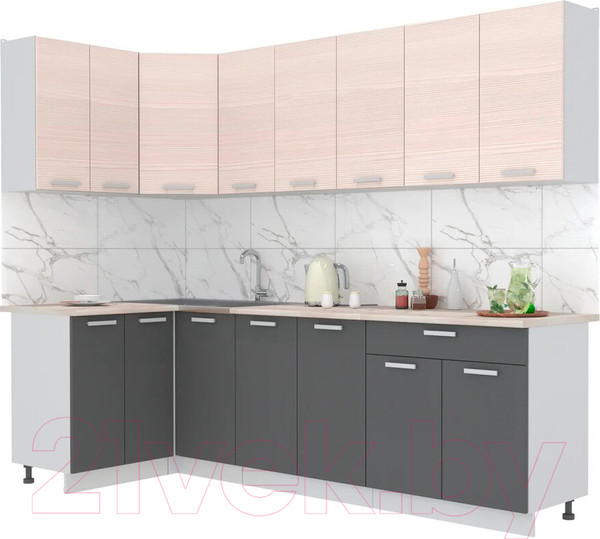 Изображение товара Кухонный гарнитур Интерлиния Мила Лайт 1.2x2.6 (вудлайн кремовый/антрацит/бискайская сосна)