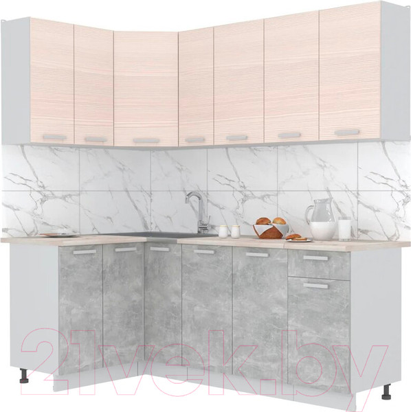 Изображение товара Кухонный гарнитур Интерлиния Мила Лайт 1.2x2.1 (вудлайн кремовый/бетон/бискайская сосна)
