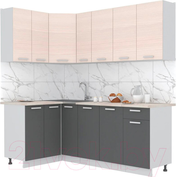 Изображение товара Кухонный гарнитур Интерлиния Мила Лайт 1.2x2.1 (вудлайн кремовый/антрацит/бискайская сосна)