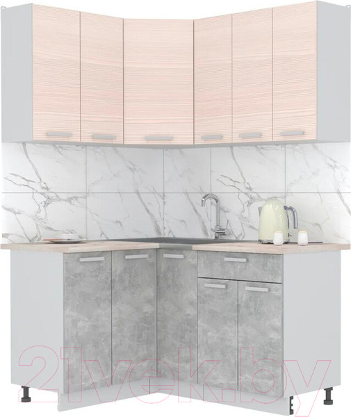 Изображение товара Кухонный гарнитур Интерлиния Мила Лайт 1.2x1.5 (вудлайн кремовый/бетон/бискайская сосна)