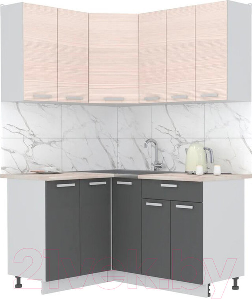 Изображение товара Кухонный гарнитур Интерлиния Мила Лайт 1.2x1.5 (вудлайн кремовый/антрацит/бискайская сосна)