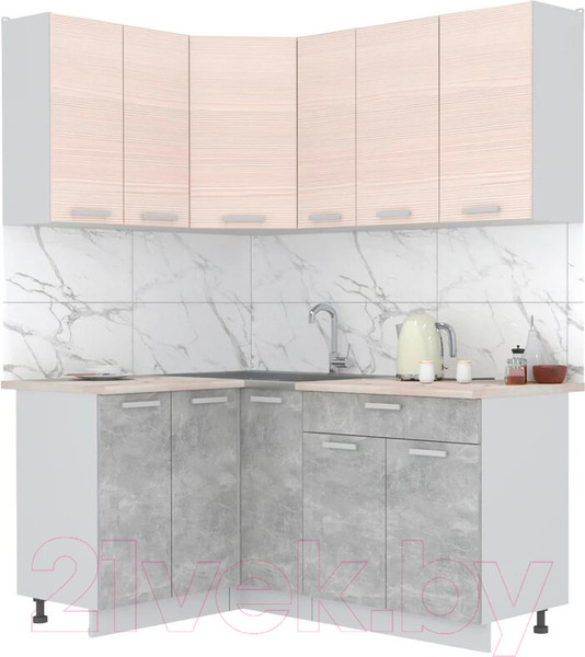 Изображение товара Кухонный гарнитур Интерлиния Мила Лайт 1.2x1.7 (вудлайн кремовый/бетон/бискайская сосна)