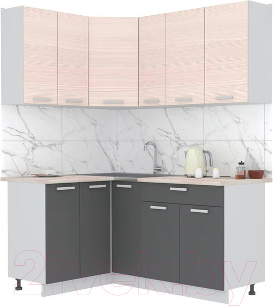 Изображение товара Кухонный гарнитур Интерлиния Мила Лайт 1.2x1.7 (вудлайн кремовый/антрацит/бискайская сосна)