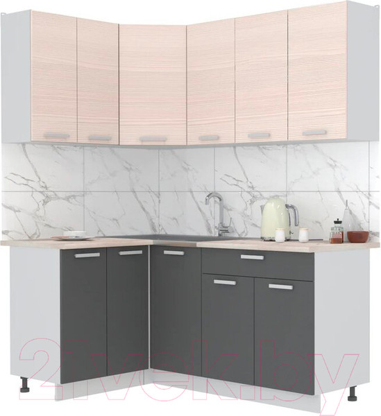 Изображение товара Кухонный гарнитур Интерлиния Мила Лайт 1.2x1.8 (вудлайн кремовый/антрацит/бискайская сосна)