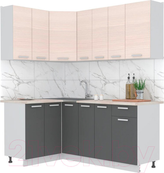 Изображение товара Кухонный гарнитур Интерлиния Мила Лайт 1.2x1.9 (вудлайн кремовый/антрацит/бискайская сосна)