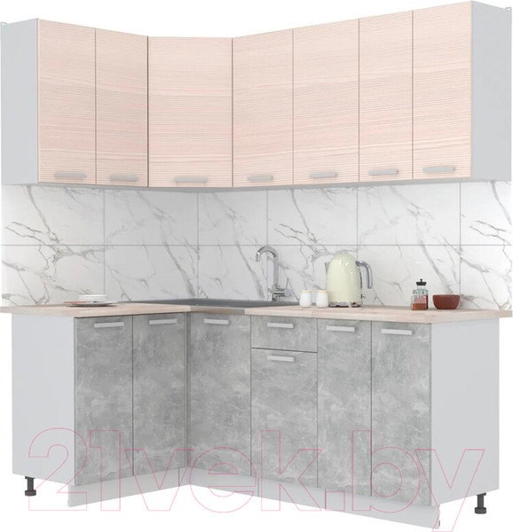 Изображение товара Кухонный гарнитур Интерлиния Мила Лайт 1.2x2.0 (вудлайн кремовый/бетон/бискайская сосна)