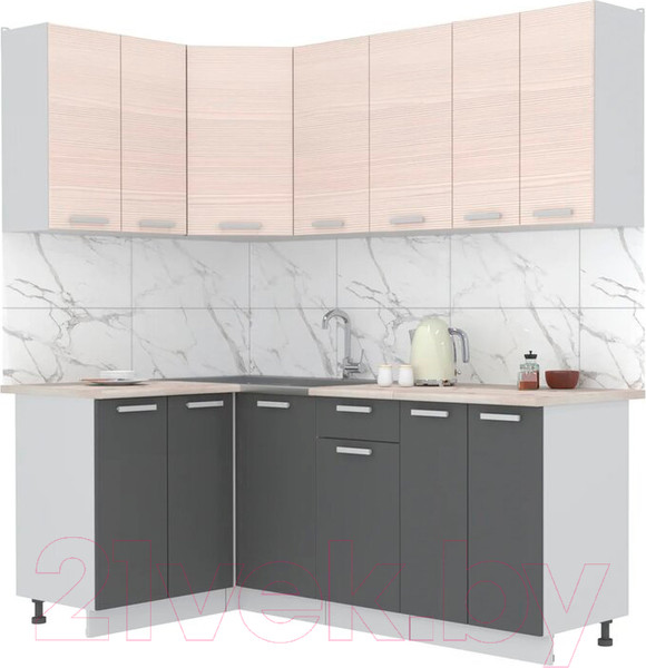 Изображение товара Кухонный гарнитур Интерлиния Мила Лайт 1.2x2.0 (вудлайн кремовый/антрацит/бискайская сосна)