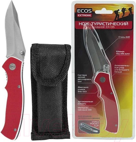 Изображение товара Нож складной ECOS G10 EX-136 / 325136 (красный)