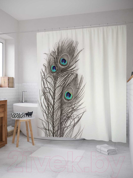 Изображение товара Шторка-занавеска для ванны JoyArty Три пера павлина / sc_3785