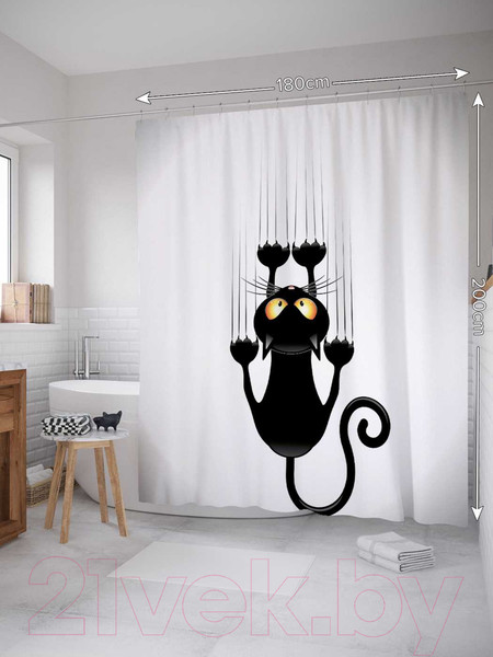 Изображение товара Шторка-занавеска для ванны JoyArty Вредный кот / sc_18505 