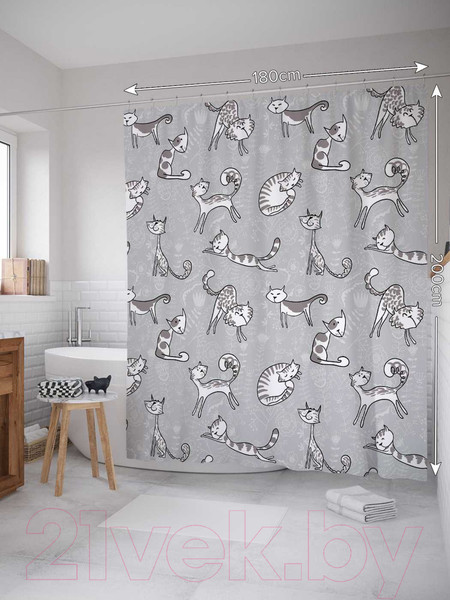Изображение товара Шторка-занавеска для ванны JoyArty Кошачья нежность / sc_21699