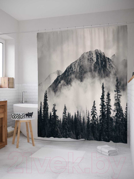 Изображение товара Шторка-занавеска для ванны JoyArty Лесная дымка / sc_22018