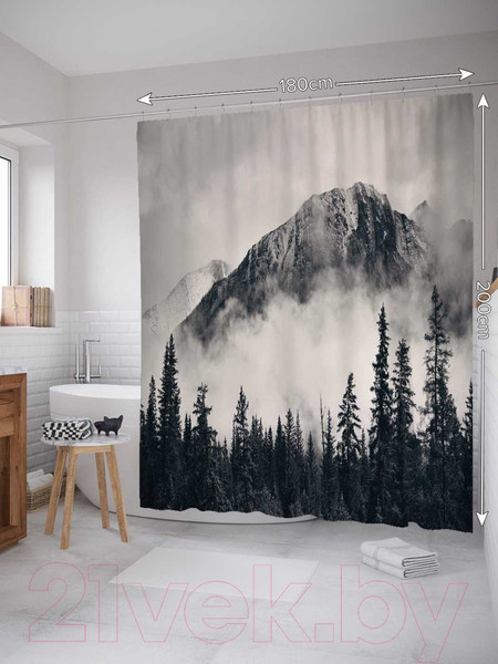 Изображение товара Шторка-занавеска для ванны JoyArty Лесная дымка / sc_22018