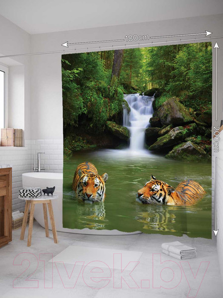 Изображение товара Шторка-занавеска для ванны JoyArty Тигры прохлаждаются / sc_12732