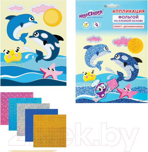 Изображение товара Набор для творчества Юнландия Аппликация из фольги. Дельфинчики / 662379