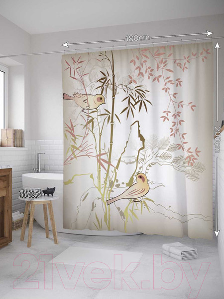 Изображение товара Шторка-занавеска для ванны JoyArty Птицы на ветках / sc_10014