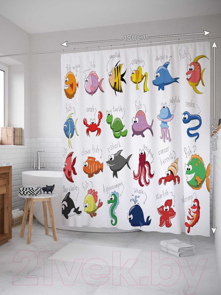 Изображение товара Шторка-занавеска для ванны JoyArty Морские обитатели / sc_9062