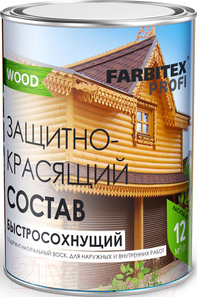 Изображение товара Защитно-декоративный состав Farbitex Profi Wood Быстросохнущий (750мл, рябина)