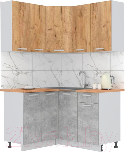 Изображение товара Кухонный гарнитур Интерлиния Мила Лайт 1.2x1.4 (дуб золотой/бетон/дуб бунратти)