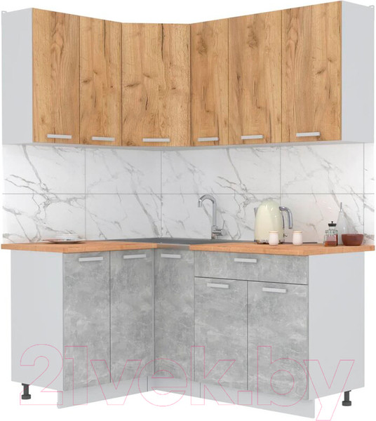 Изображение товара Кухонный гарнитур Интерлиния Мила Лайт 1.2x1.7 (дуб золотой/бетон/дуб бунратти)