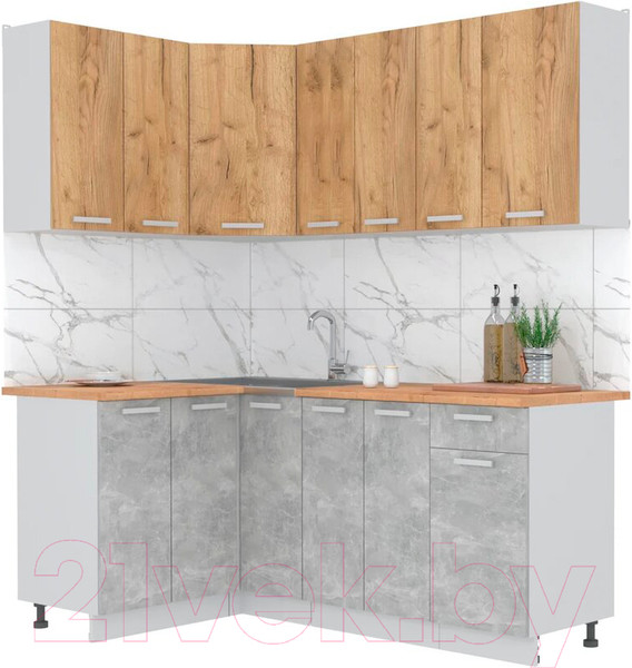 Изображение товара Кухонный гарнитур Интерлиния Мила Лайт 1.2x1.9 (дуб золотой/бетон/дуб бунратти)