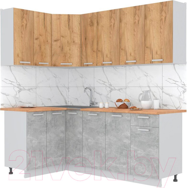 Изображение товара Кухонный гарнитур Интерлиния Мила Лайт 1.2x2.1 (дуб золотой/бетон/дуб бунратти)