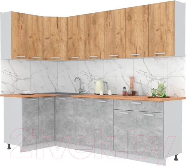 Изображение товара Кухонный гарнитур Интерлиния Мила Лайт 1.2x2.6 (дуб золотой/бетон/дуб бунратти)