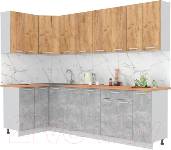 Изображение товара Кухонный гарнитур Интерлиния Мила Лайт 1.2x2.7 (дуб золотой/бетон/дуб бунратти)