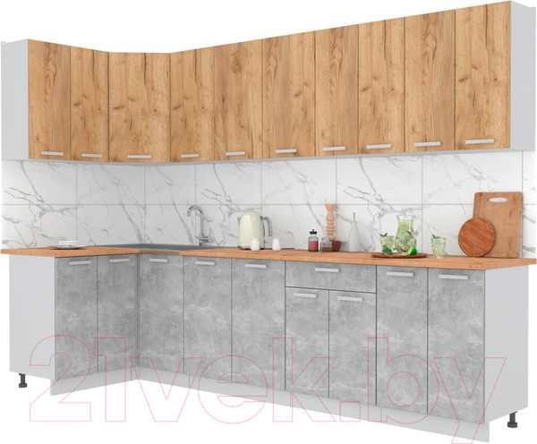 Изображение товара Кухонный гарнитур Интерлиния Мила Лайт 1.2x3.0 (дуб золотой/бетон/дуб бунратти)
