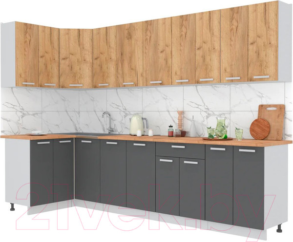 Изображение товара Кухонный гарнитур Интерлиния Мила Лайт 1.2x3.0 (дуб золотой/антрацит/дуб бунратти)