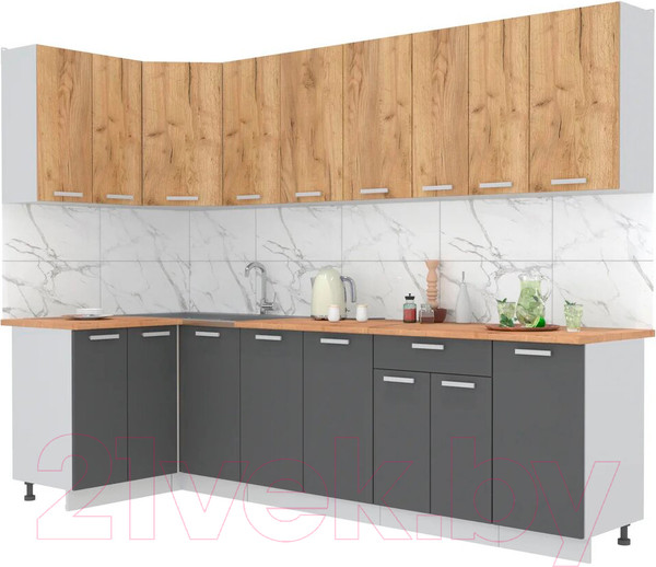 Изображение товара Кухонный гарнитур Интерлиния Мила Лайт 1.2x2.8 (дуб золотой/антрацит/дуб бунратти)