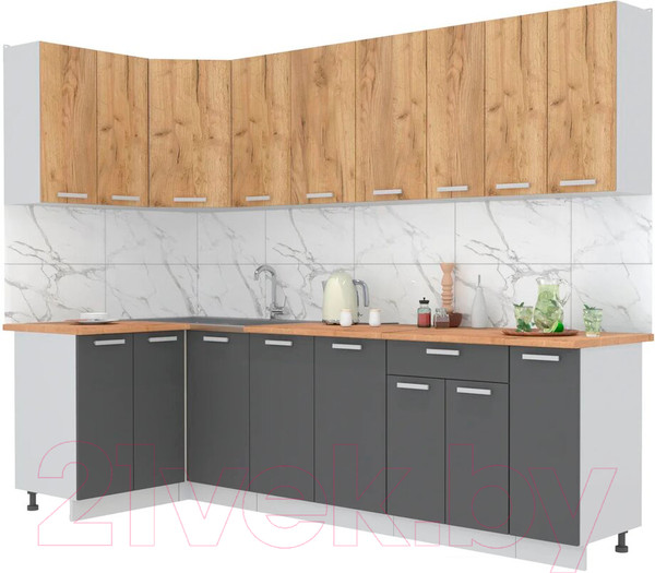 Изображение товара Кухонный гарнитур Интерлиния Мила Лайт 1.2x2.7 (дуб золотой/антрацит/дуб бунратти)