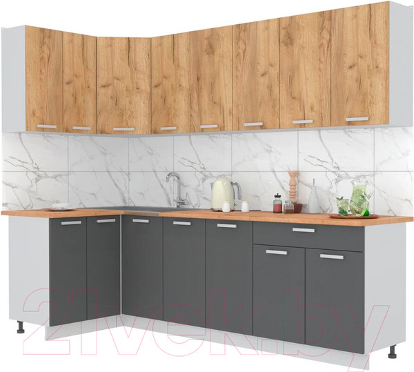 Изображение товара Кухонный гарнитур Интерлиния Мила Лайт 1.2x2.6 (дуб золотой/антрацит/дуб бунратти)