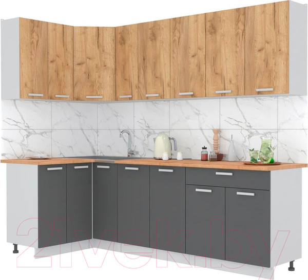 Изображение товара Кухонный гарнитур Интерлиния Мила Лайт 1.2x2.5 (дуб золотой/антрацит/дуб бунратти)