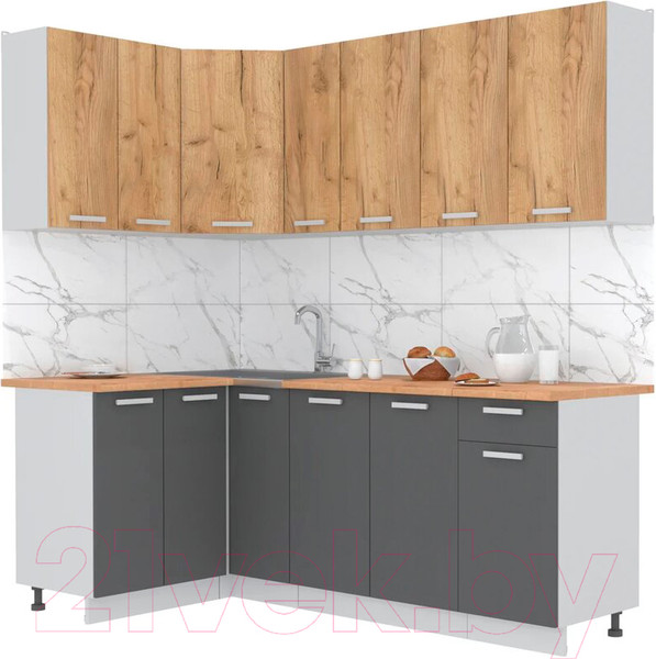 Изображение товара Кухонный гарнитур Интерлиния Мила Лайт 1.2x2.1 (дуб золотой/антрацит/дуб бунратти)