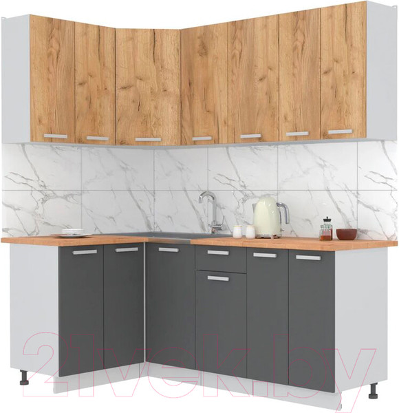 Изображение товара Кухонный гарнитур Интерлиния Мила Лайт 1.2x2.0 (дуб золотой/антрацит/дуб бунратти)