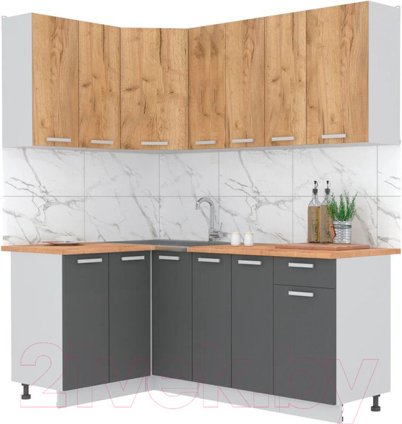 Изображение товара Кухонный гарнитур Интерлиния Мила Лайт 1.2x1.9 (дуб золотой/антрацит/дуб бунратти)