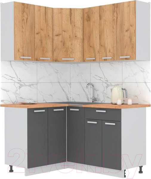 Изображение товара Кухонный гарнитур Интерлиния Мила Лайт 1.2x1.5 (дуб золотой/антрацит/дуб бунратти)