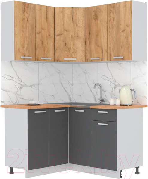 Изображение товара Кухонный гарнитур Интерлиния Мила Лайт 1.2x1.4 (дуб золотой/антрацит/дуб бунратти)