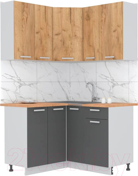 Изображение товара Кухонный гарнитур Интерлиния Мила Лайт 1.2x1.3 (дуб золотой/антрацит/дуб бунратти)