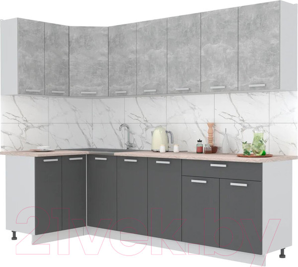 Изображение товара Кухонный гарнитур Интерлиния Мила Лайт 1.2x2.6 (бетон/антрацит/травертин)