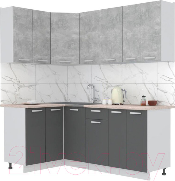 Изображение товара Кухонный гарнитур Интерлиния Мила Лайт 1.2x2.0 (бетон/антрацит/травертин)