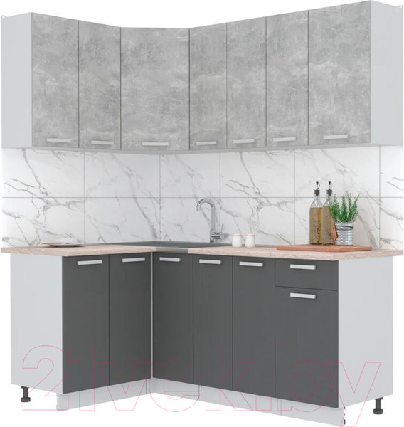 Изображение товара Кухонный гарнитур Интерлиния Мила Лайт 1.2x1.9 (бетон/антрацит/травертин)