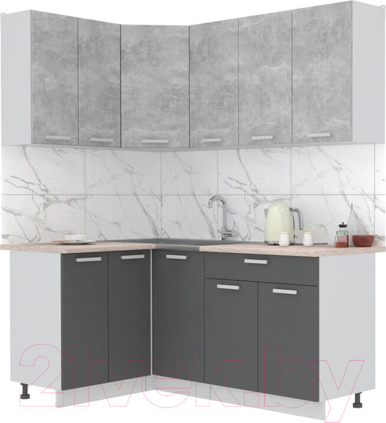 Изображение товара Кухонный гарнитур Интерлиния Мила Лайт 1.2x1.8 (бетон/антрацит/травертин)