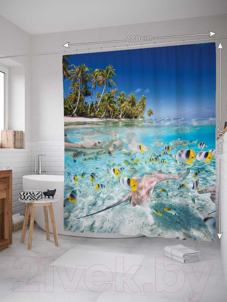 Изображение товара Шторка-занавеска для ванны JoyArty Рыбы под берегом / sc_2750