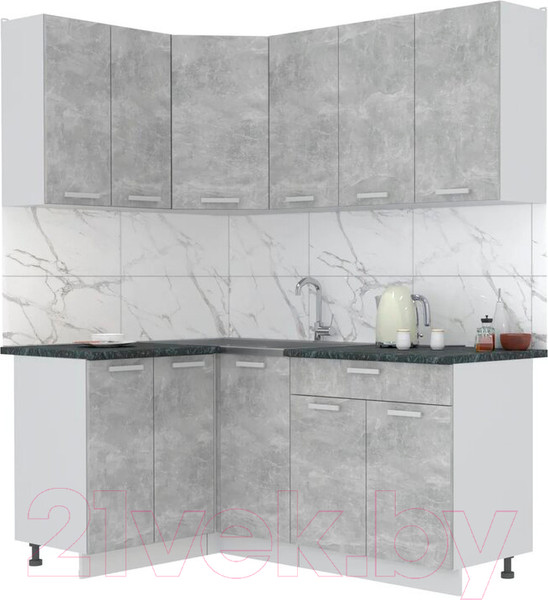 Изображение товара Кухонный гарнитур Интерлиния Мила Лайт 1.2x1.8 (бетон/бетон/кастилло темный)